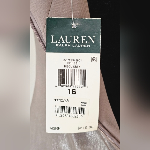 LAUREN RALPH LAUREN Women's Metallic Silver Sleeveless Evening Dress. Size 16 - Picture 11 of 13